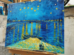 Framed 1 Panel - Oil Painting - Starry Night Over the Rhone (Van Gogh)