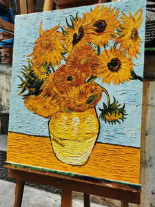 Pine Stretched  Framed 1 Panel - Oil Painting - Sunflowers (Van Gogh)