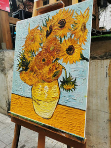 Pine Stretched  Framed 1 Panel - Oil Painting - Sunflowers (Van Gogh)