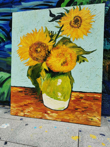 Pine Stretched  Framed 1 Panel - Oil Painting - Sunflowers (Van Gogh)