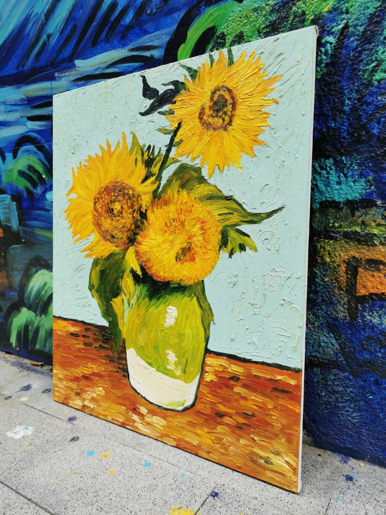 Pine Stretched  Framed 1 Panel - Oil Painting - Sunflowers (Van Gogh)