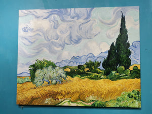 Pine Stretched  Framed 1 Panel - Oil Painting - Wheat Field With Cypress (Van Gogh)