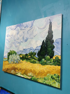 Pine Stretched  Framed 1 Panel - Oil Painting - Wheat Field With Cypress (Van Gogh)