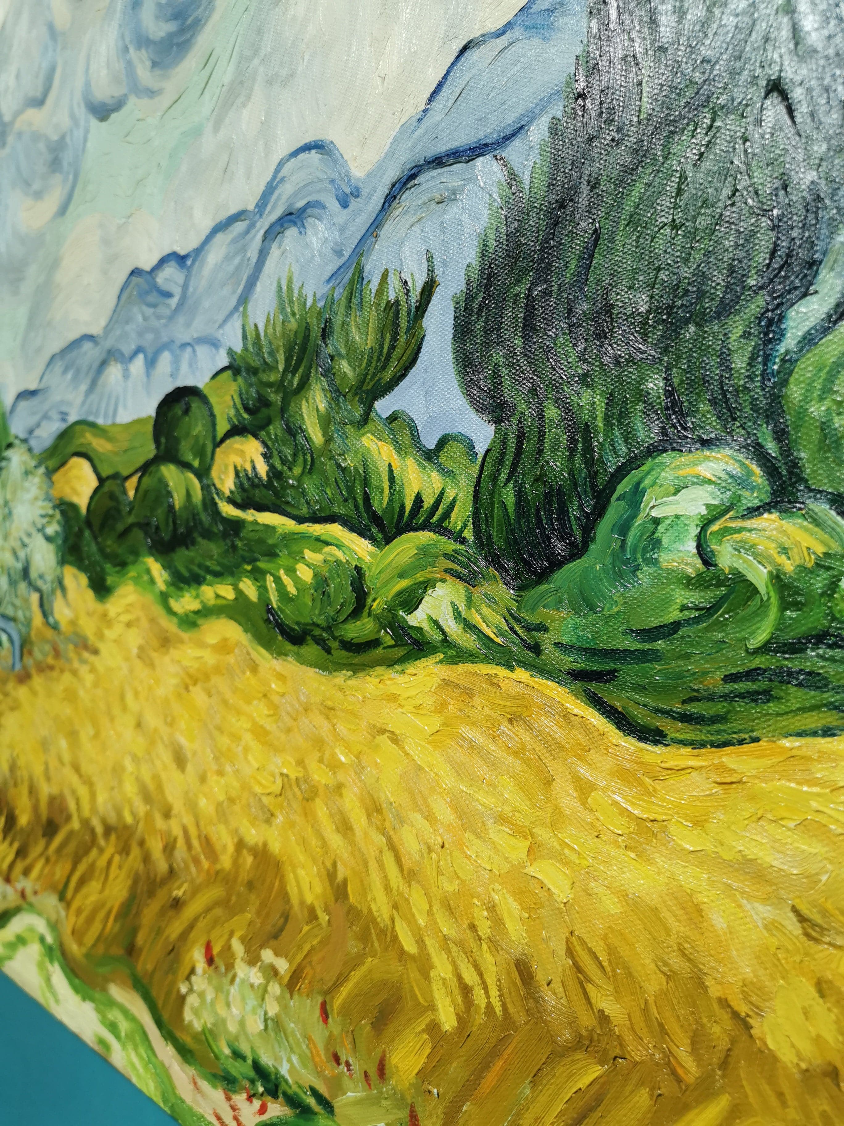 Pine Stretched  Framed 1 Panel - Oil Painting - Wheat Field With Cypress (Van Gogh)