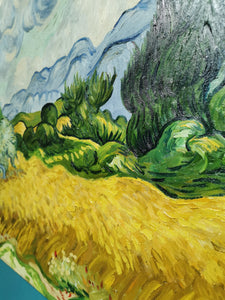 Pine Stretched  Framed 1 Panel - Oil Painting - Wheat Field With Cypress (Van Gogh)