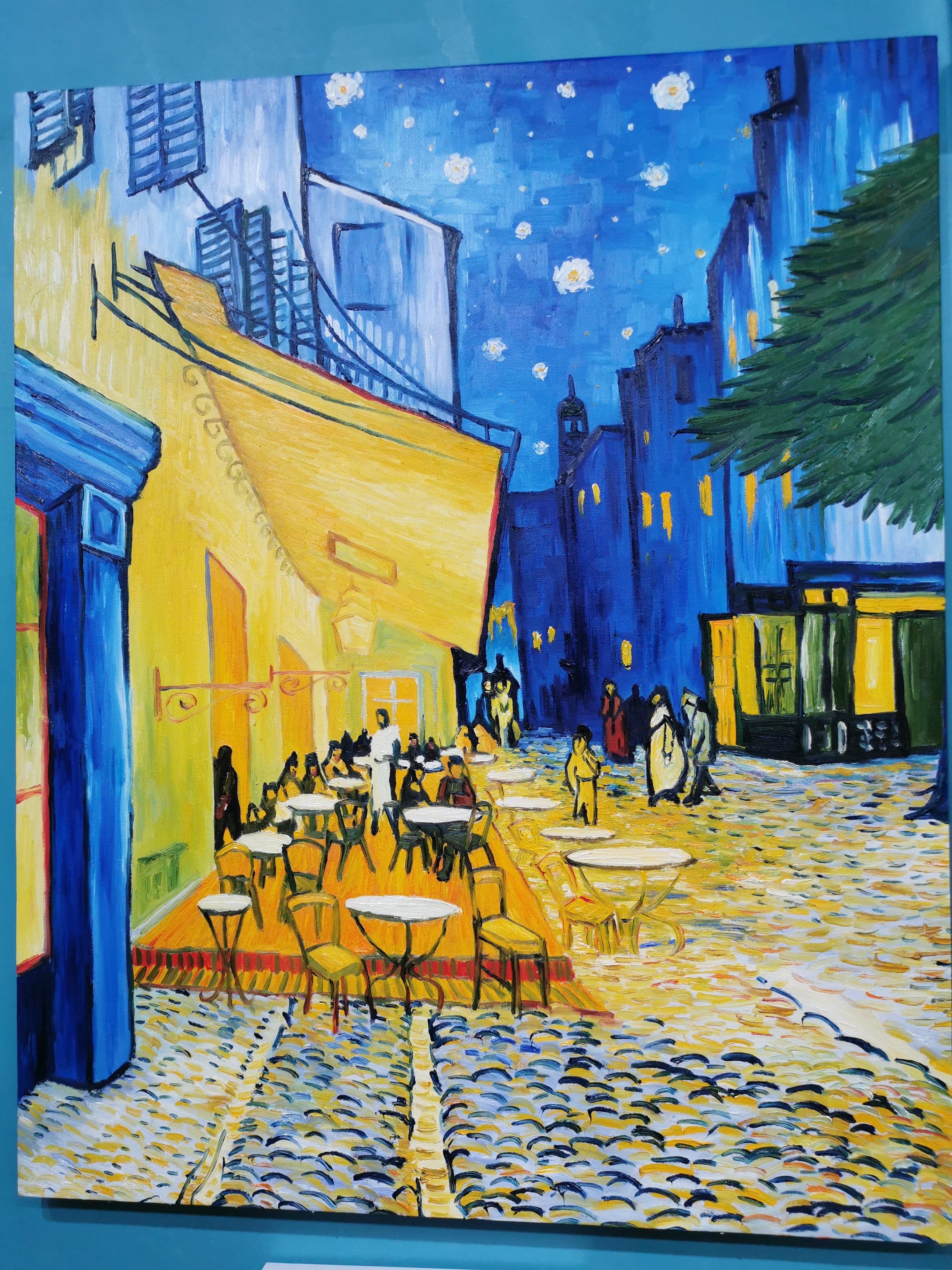 Pine Stretched  Framed 1 Panel - Oil Painting - Cafe Terrace at Night (Van Gogh)
