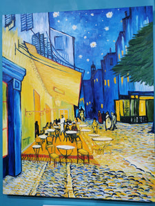 Pine Stretched  Framed 1 Panel - Oil Painting - Cafe Terrace at Night (Van Gogh)