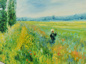 Framed 1 Panel - Oil Painting - Meadow With Poplars Aka Poplars Near Argenteuil (Oscar-Claude Monet)