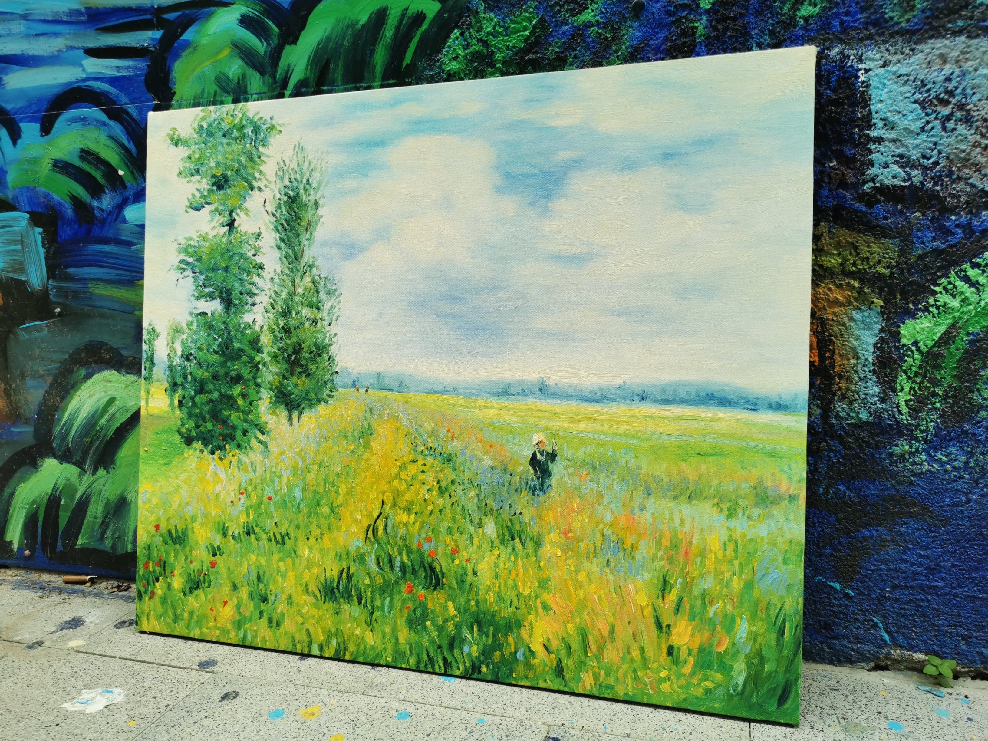 Framed 1 Panel - Oil Painting - Meadow With Poplars Aka Poplars Near Argenteuil (Oscar-Claude Monet)