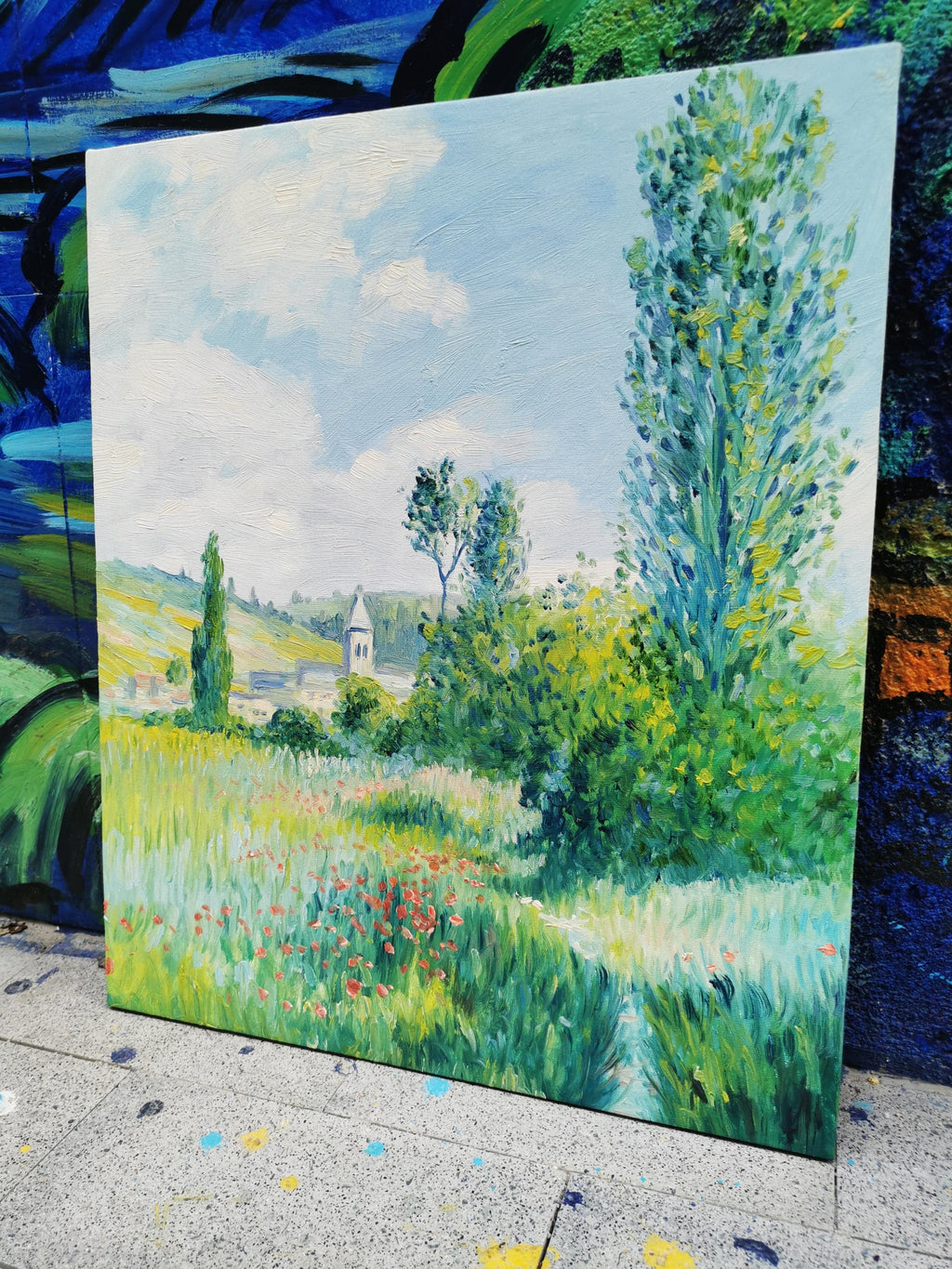 Framed 1 Panel - Oil Painting - Path In The Ile Saint Martin Vetheuil Aka T (Oscar-Claude Monet)