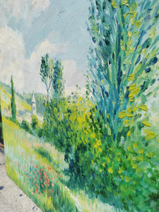 Framed 1 Panel - Oil Painting - Path In The Ile Saint Martin Vetheuil Aka T (Oscar-Claude Monet)