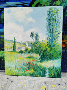 Framed 1 Panel - Oil Painting - Path In The Ile Saint Martin Vetheuil Aka T (Oscar-Claude Monet)