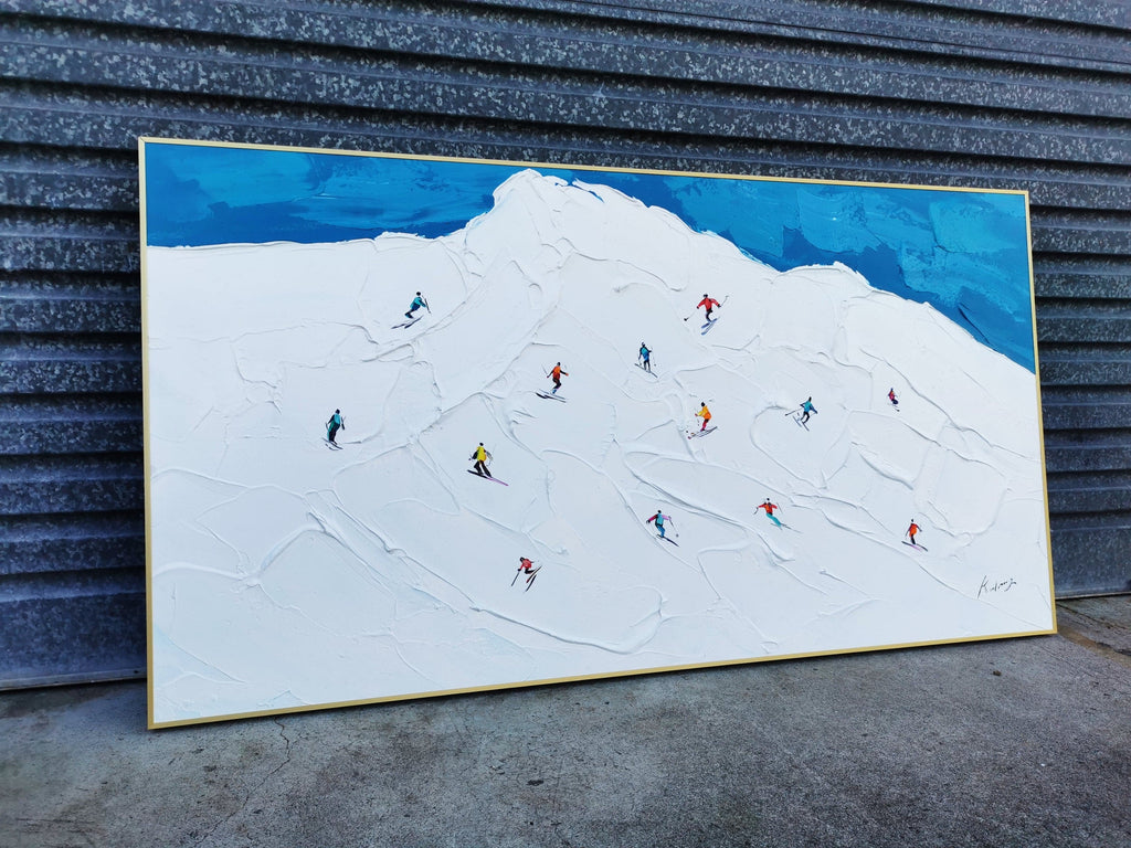 Framed 1 Panel - Oil Painting - Snowboarding