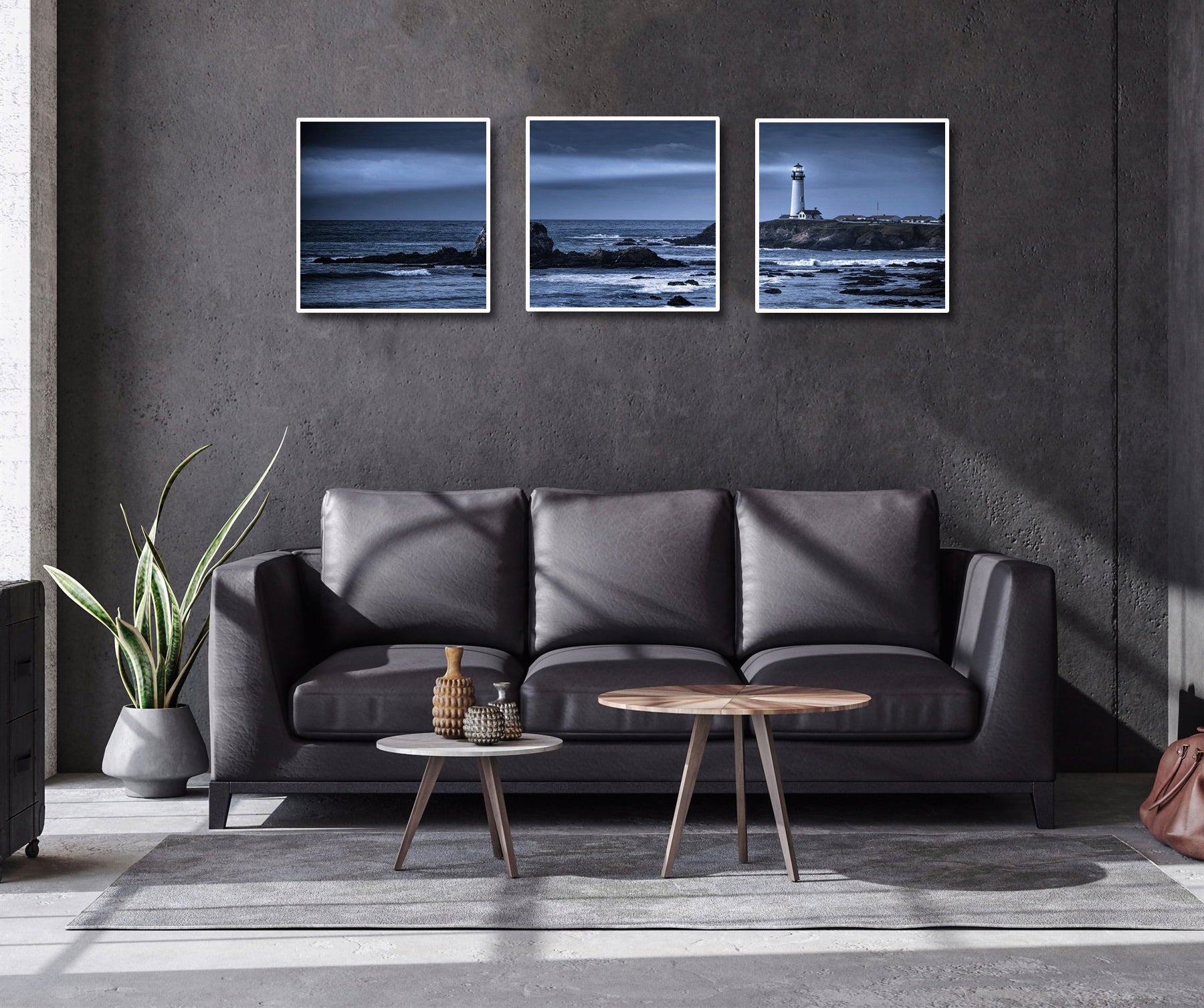 Pine Stretched  Framed 3 Panels - Lighthouse