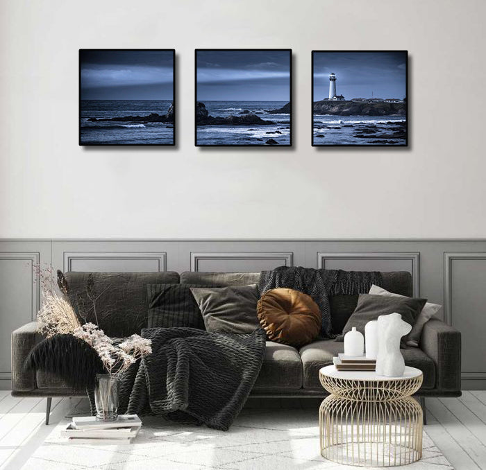 Pine Stretched  Framed 3 Panels - Lighthouse