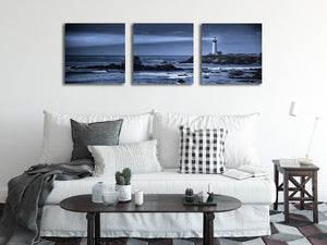 Pine Stretched  Framed 3 Panels - Lighthouse