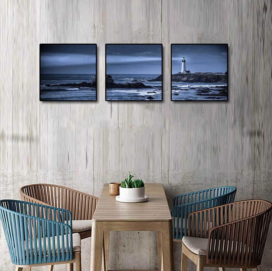 Pine Stretched  Framed 3 Panels - Lighthouse