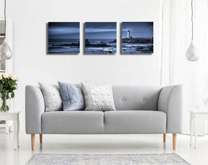 Pine Stretched  Framed 3 Panels - Lighthouse