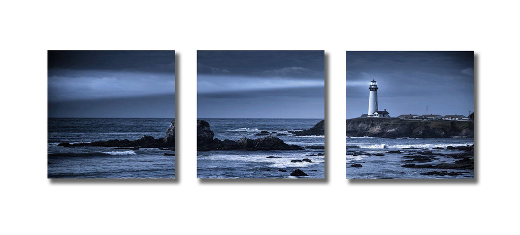 Pine Stretched  Framed 3 Panels - Lighthouse