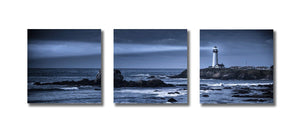Pine Stretched  Framed 3 Panels - Lighthouse
