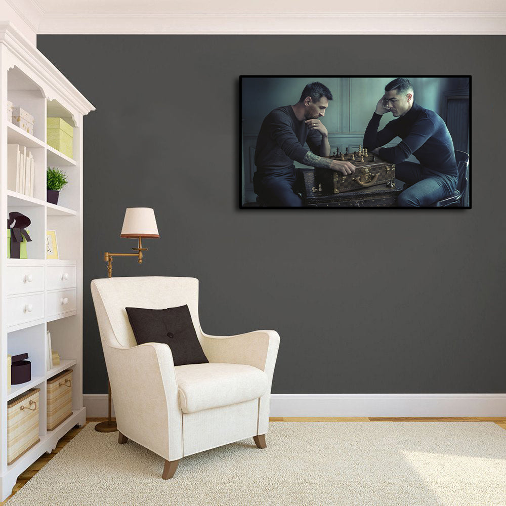 Pine Stretched  Framed 1 Panel - Messi & Ronaldo Chess