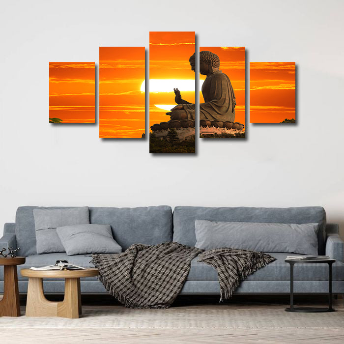 Pine Stretched  Framed 5 Panels - Buddha