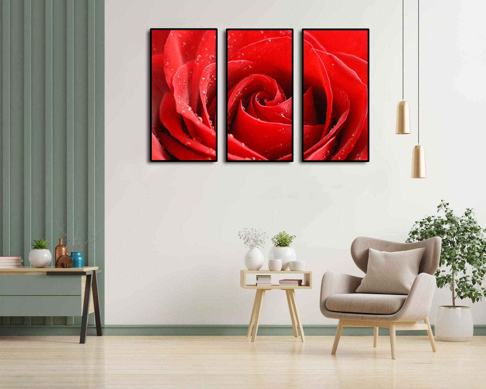 Pine Stretched  Framed 3 Panels - Rose