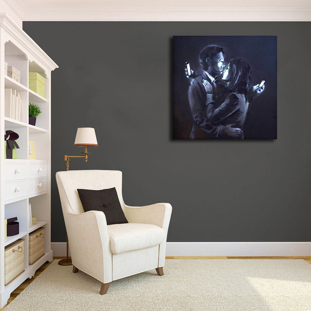 Framed 1 Panel - Banksy - Mobile Lovers