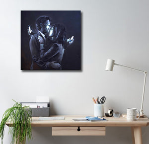Framed 1 Panel - Banksy - Mobile Lovers