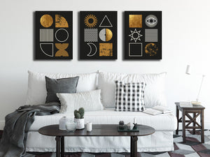 Pine Stretched  Framed 3 Panels - Set of Modern Minimalist Mid Century