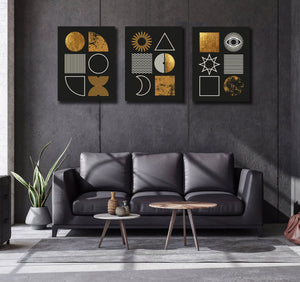 Pine Stretched  Framed 3 Panels - Set of Modern Minimalist Mid Century