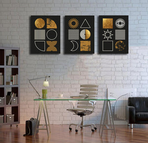 Pine Stretched  Framed 3 Panels - Set of Modern Minimalist Mid Century