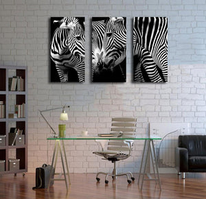Pine Stretched  Framed 3 Panels - Zebras