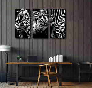 Pine Stretched  Framed 3 Panels - Zebras