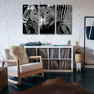 Pine Stretched  Framed 3 Panels - Zebras