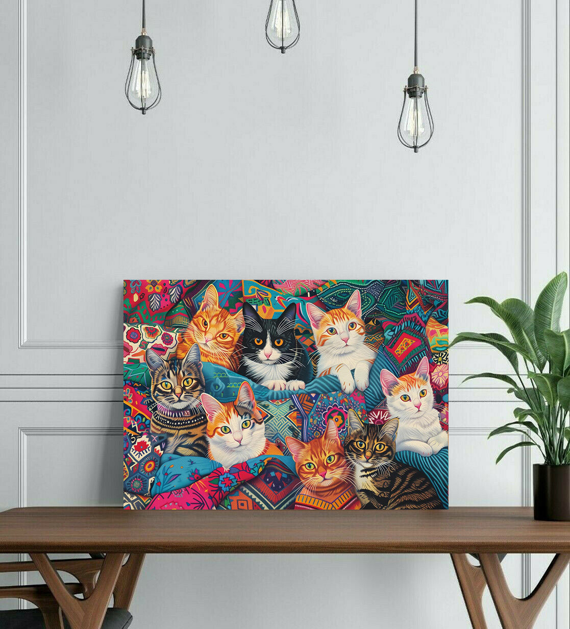 Pine Stretched  Framed 1 Panel - Cats