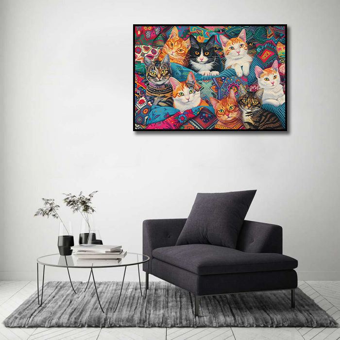 Pine Stretched  Framed 1 Panel - Cats