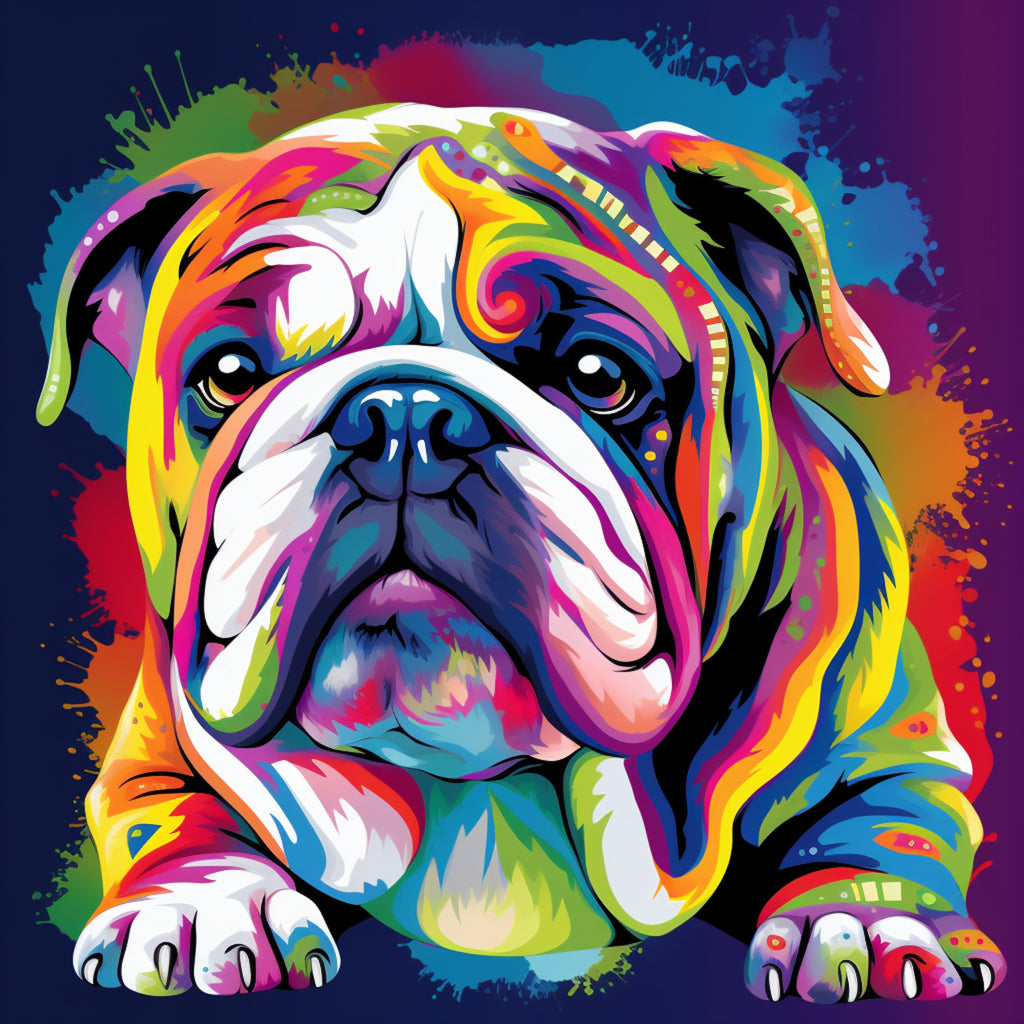Pine Stretched  Framed 1 Panel - Colorful British Bulldog