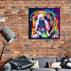 Pine Stretched  Framed 1 Panel - Colorful British Bulldog