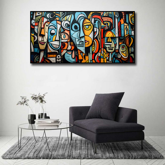 Pine Stretched  Framed 1 Panel - Cubism Graffiti