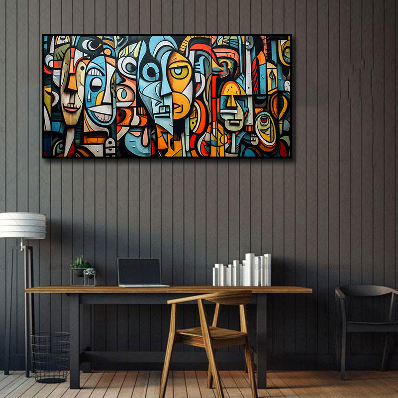 Pine Stretched  Framed 1 Panel - Cubism Graffiti