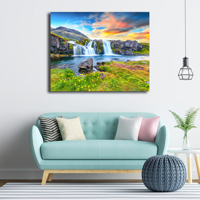 Pine Stretched  Framed 1 Panel - Kirkjufellsfoss Waterfall