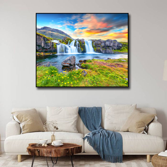 Pine Stretched  Framed 1 Panel - Kirkjufellsfoss Waterfall