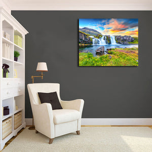 Pine Stretched  Framed 1 Panel - Kirkjufellsfoss Waterfall