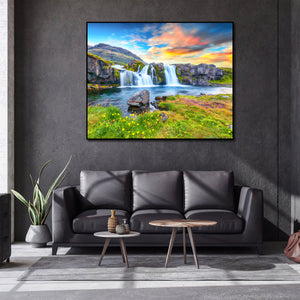 Pine Stretched  Framed 1 Panel - Kirkjufellsfoss Waterfall