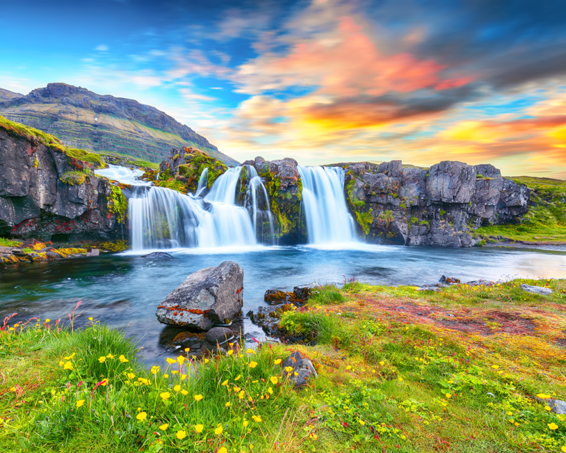 Pine Stretched  Framed 1 Panel - Kirkjufellsfoss Waterfall