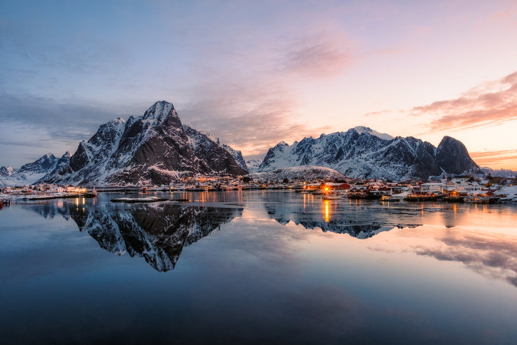 Pine Stretched  Framed 1 Panel - Fishing Village Reine Lofton Norway