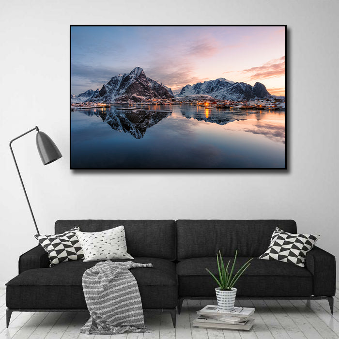Pine Stretched  Framed 1 Panel - Fishing Village Reine Lofton Norway