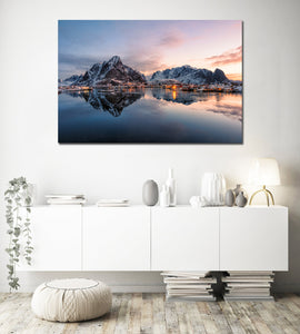 Pine Stretched  Framed 1 Panel - Fishing Village Reine Lofton Norway