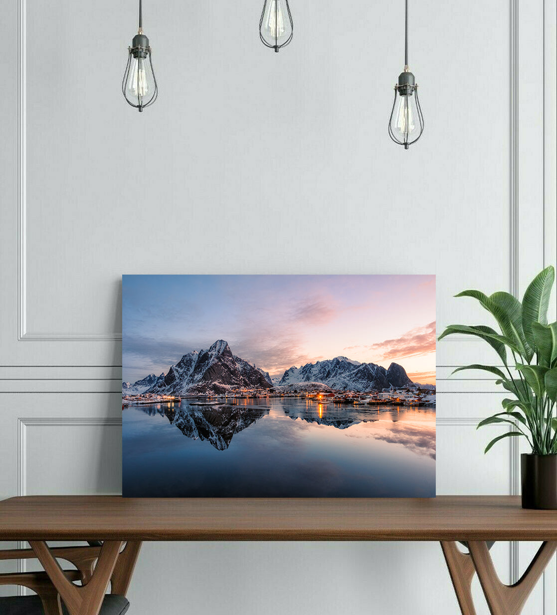 Pine Stretched  Framed 1 Panel - Fishing Village Reine Lofton Norway